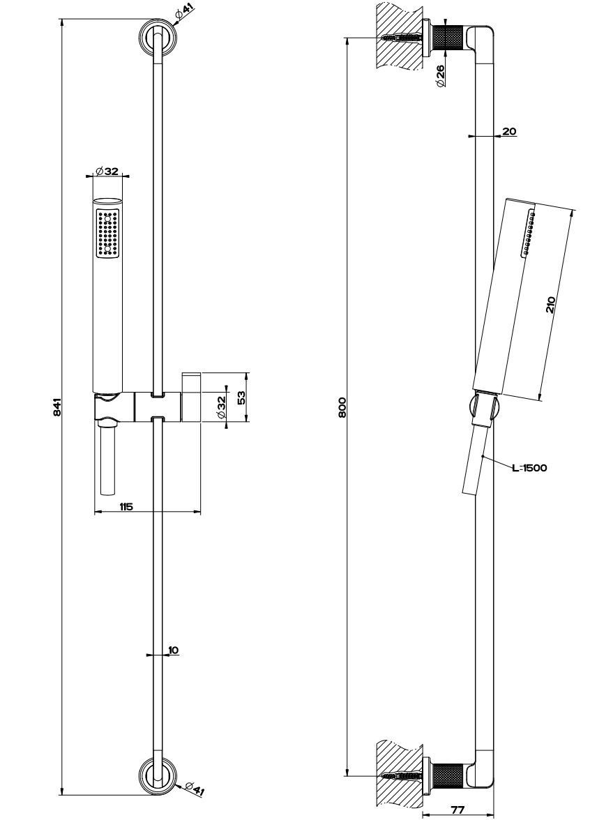 Хромированный латунный стержень с ручным душем Gessi гравированный ARCH-00057364 - Вид №2