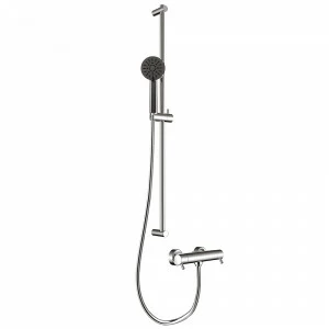 Graffio Круглая направляющая из латуни 890 мм с термостатическим смесителем, душ THETA из АБС-пластика, СЕРЕБРЯНЫЙ гибкий шланг 175 см. LM800