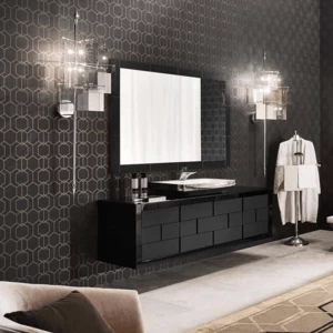 Комбинация ванной комнаты R03 в отделке VETRO extrachiaro nero MILLDUE RITZ