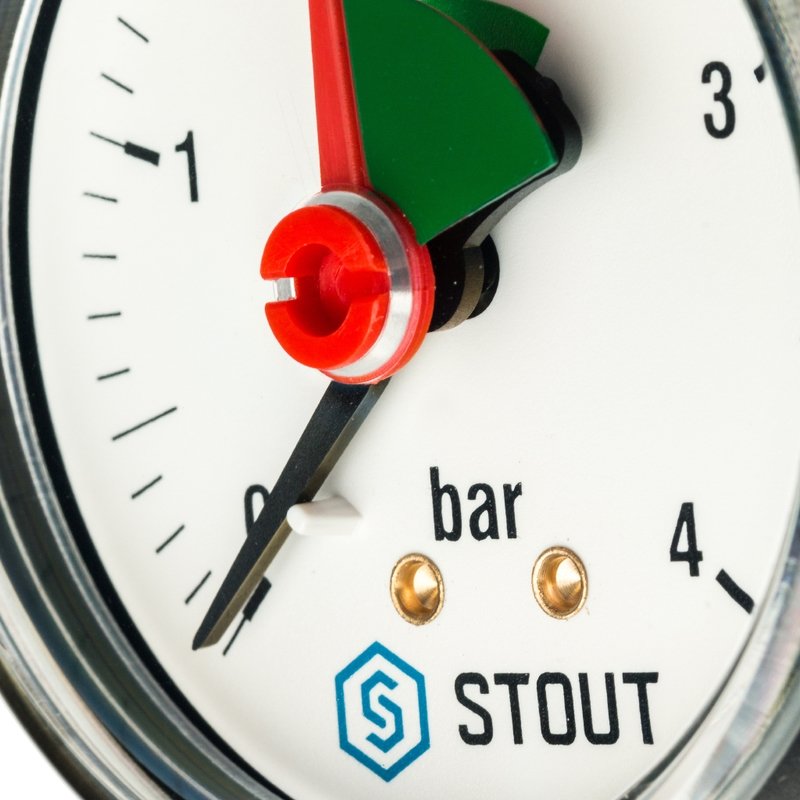 Манометр радиальный с указателем предела 63 мм 1/4" 4 бар STOUT SIM0008630408 - Вид №1