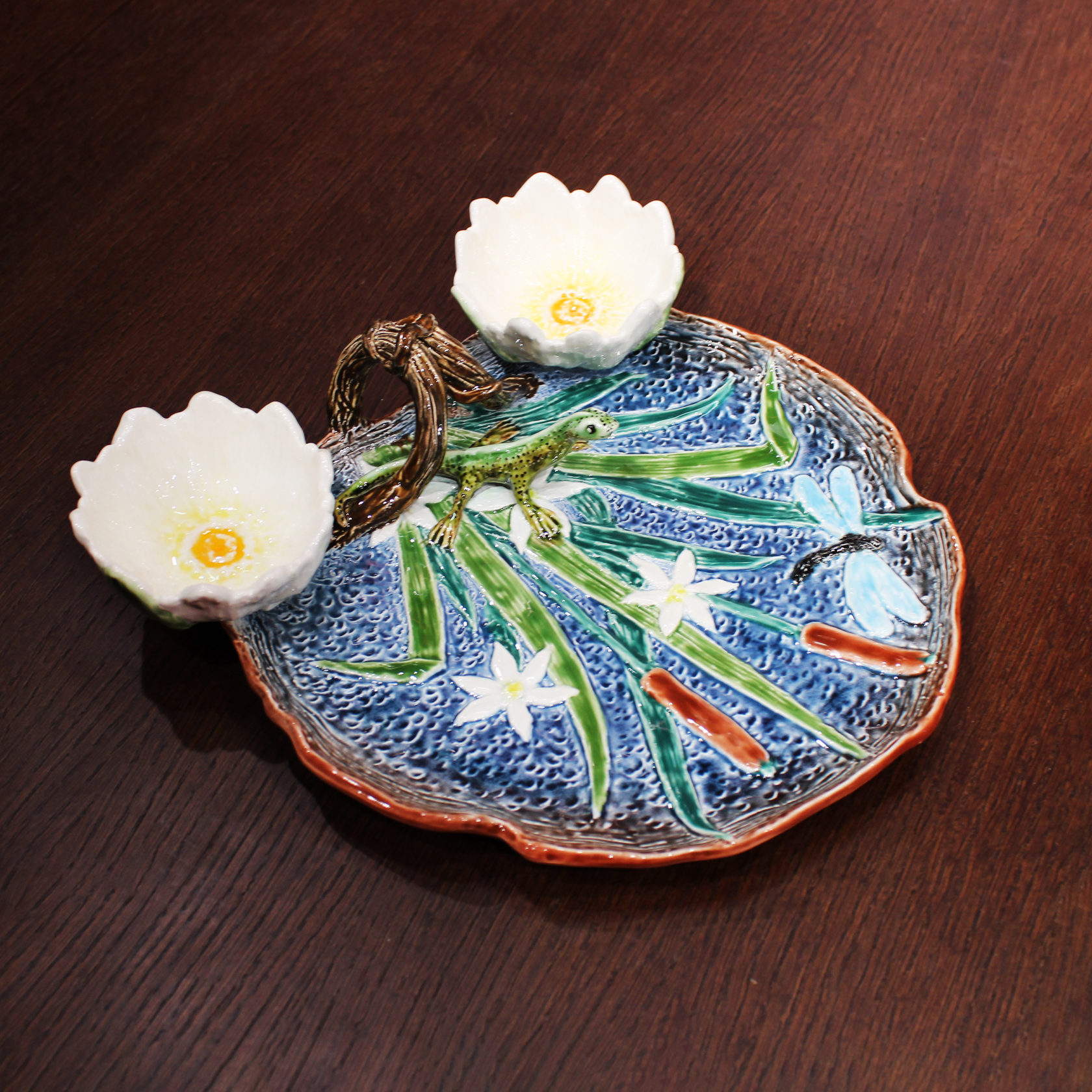 Блюдо для закусок (с двумя кувшинками) Синий/Зеленый PROVANSFAIENCE sun-id-994642 - Вид №3