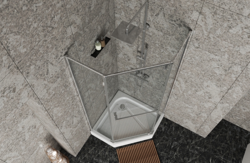 Душевое ограждение (без поддона) Diamond-форма с одной распашной дверью STREAM BS090.6112S bravat - Вид №1