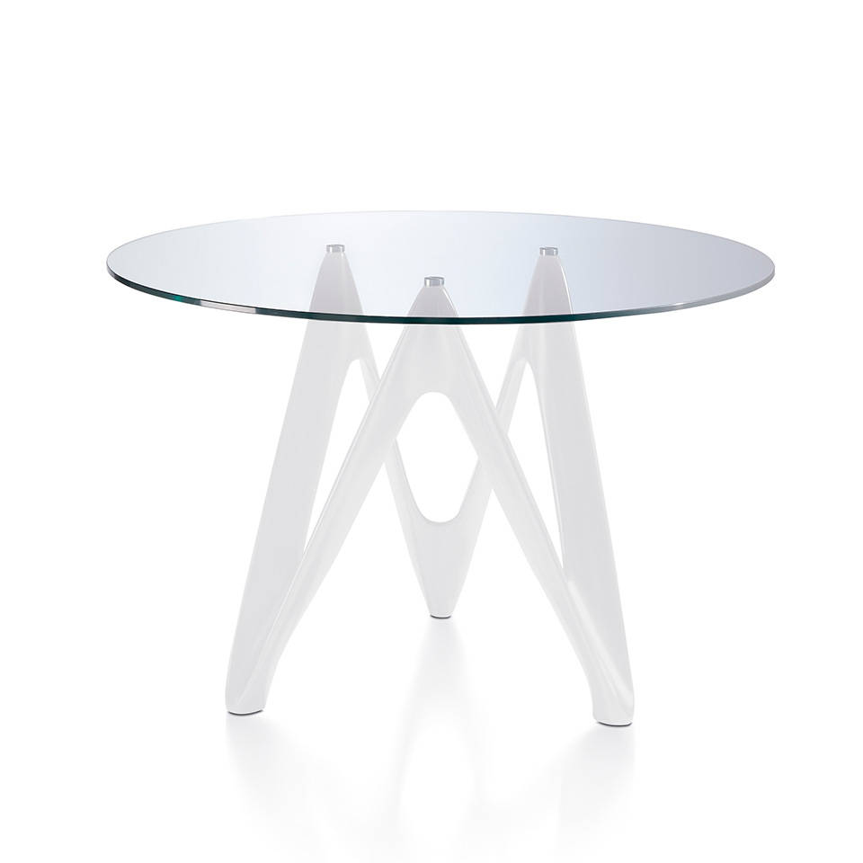 077730 Стол круглый стеклянный с белыми ножками d130 Angel Cerda B063 