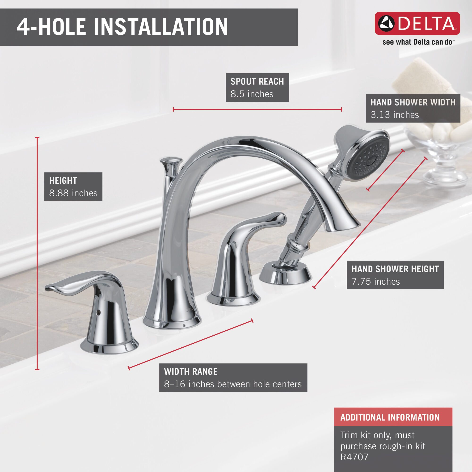 T4738 Римская ванна с ручным душем Delta Faucet Lahara Хром  - Вид №1
