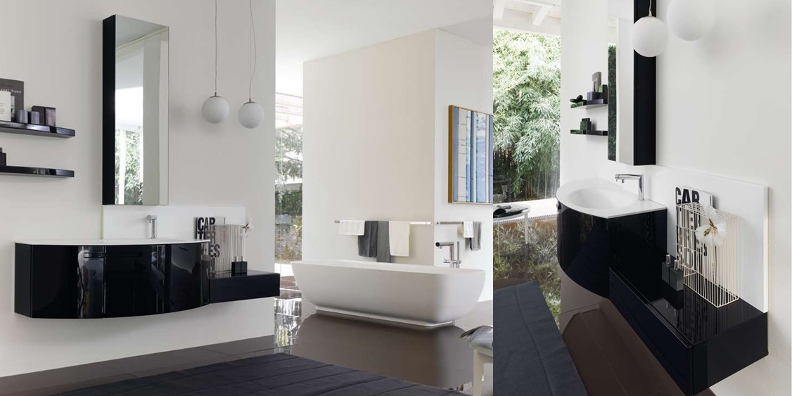 Комбинация ванной комнаты SY13 в отделке Corian integrato/122 Nero MILLDUE SYMI SYMI13 - Вид №1