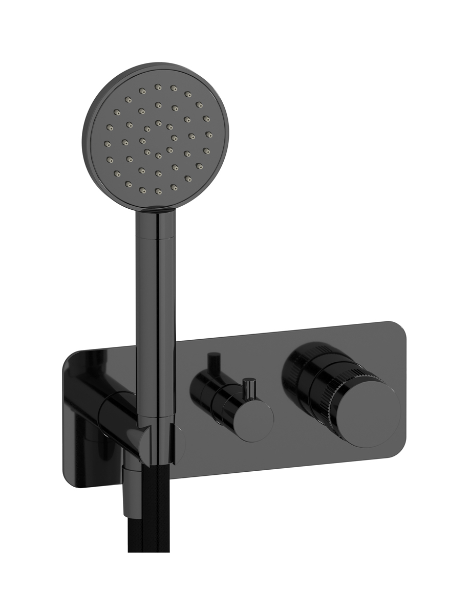 Прогрессивный настенный смеситель для душа на 3 потребителя со встроенным душевым гарнитуром. WE ARE IB rx314cf Black Chrome Reflex