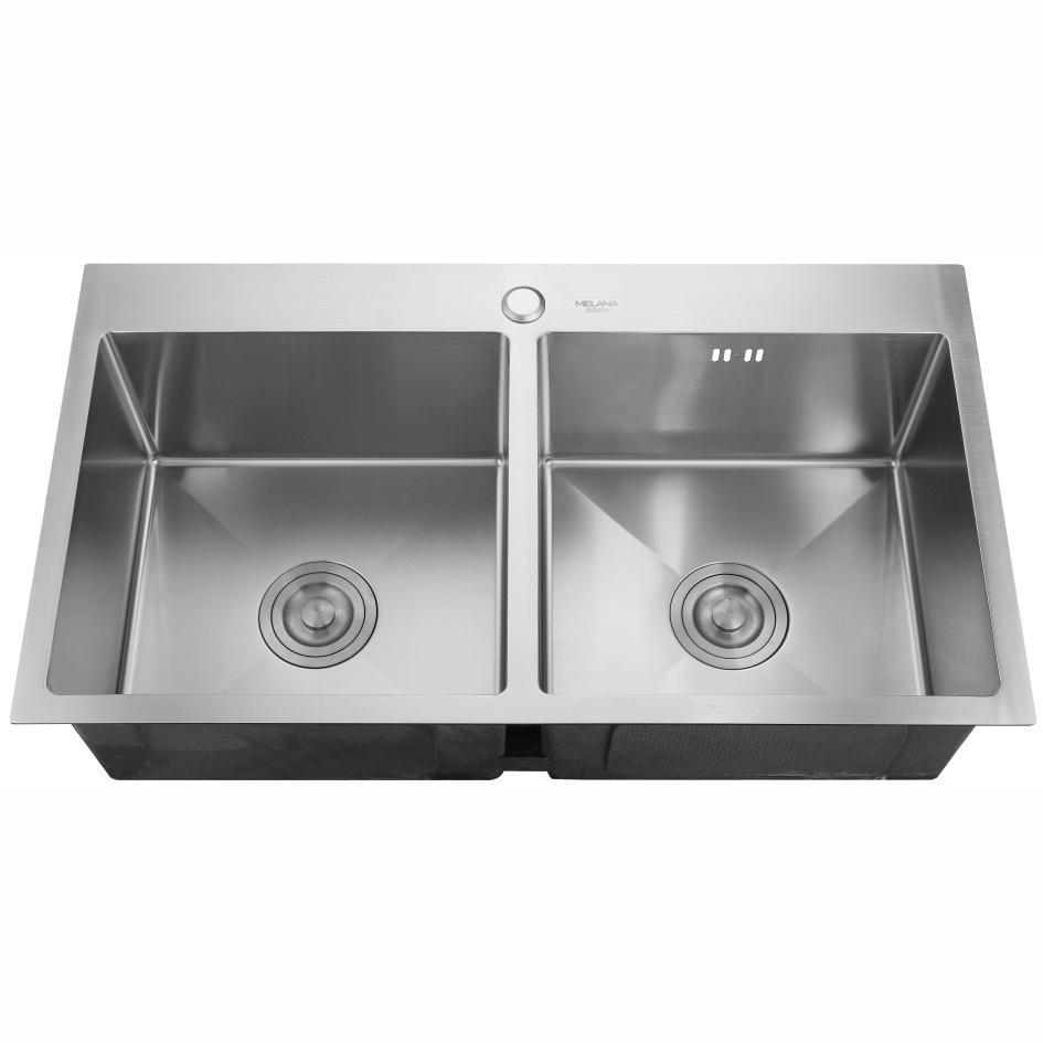 Мойка HS8045 MELANA ProfLine 3,0/220 САТИН 2-я чаша, врезная прямоугольная с коландером HS8045 HS8045 сатин - Вид №1