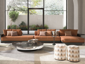 Модульный диван из ткани и кожи