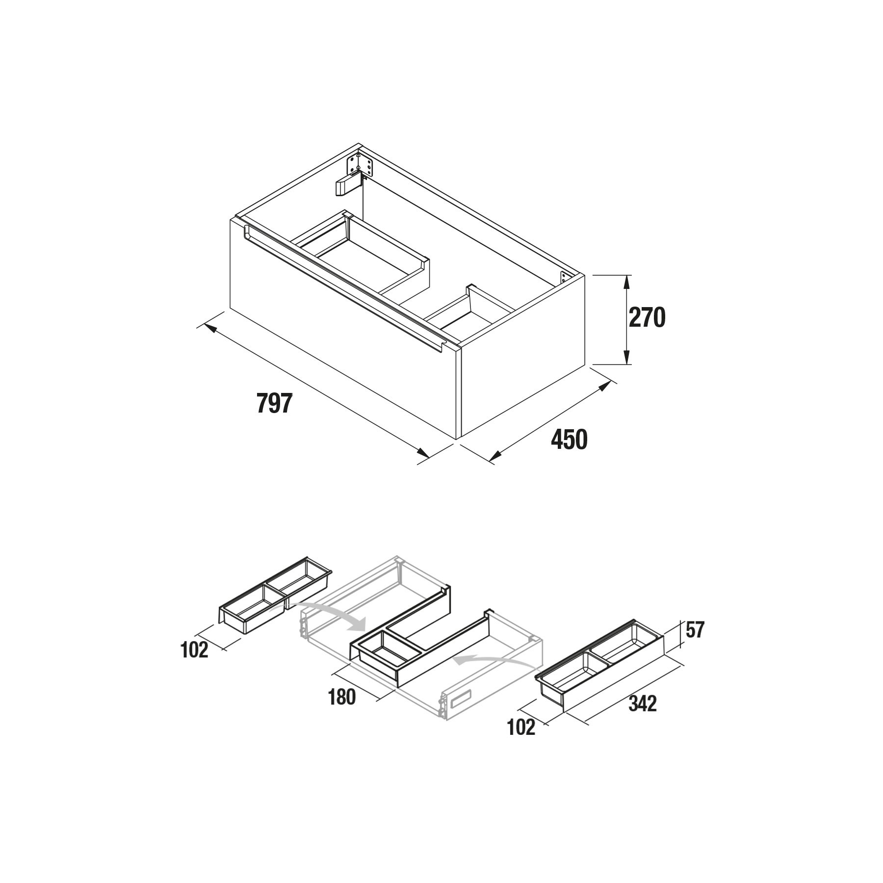 23429 SALGAR Мебель для умывальника MONTERREY 800 1 металлический ящик SBIANCATO 797 ​​x 270 x 450 мм Sbiancato  - Вид №2