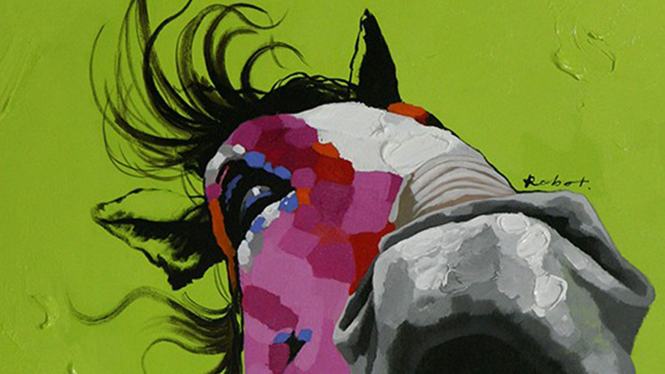 Картина на холсте 100х100 см "Лошадь" EVENHOME КАРТИНЫ МАСЛОМ 129836 Зеленый;фиолетовый  - Вид №3