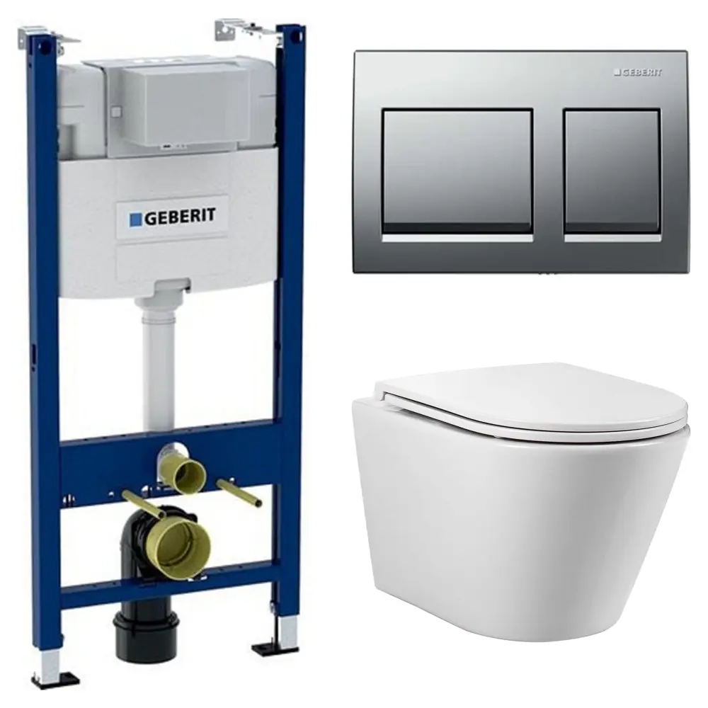 Комплект инсталляции Geberit Alpha с безободковым унитазом Aquatek Вега клавиша Geberit Alpha хром 89445351 STLM-2063511