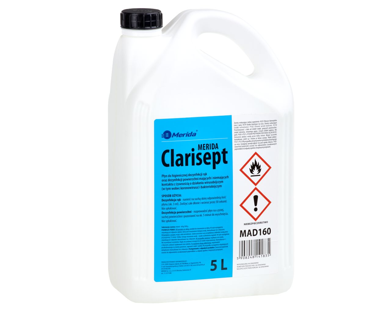 MAD160 CLARISEPT жидкость дезинфицирующая для гигиенической дезинфекции рук и поверхностей, канистра 5 л Merida 