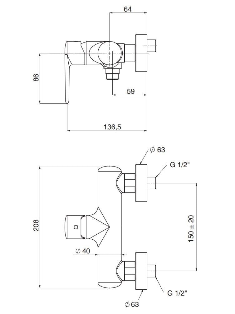 ABS однорычажный наружный настенный смеситель для ванны Rubinetterie Mariani Harmony ARCH-00031594 - Вид №2