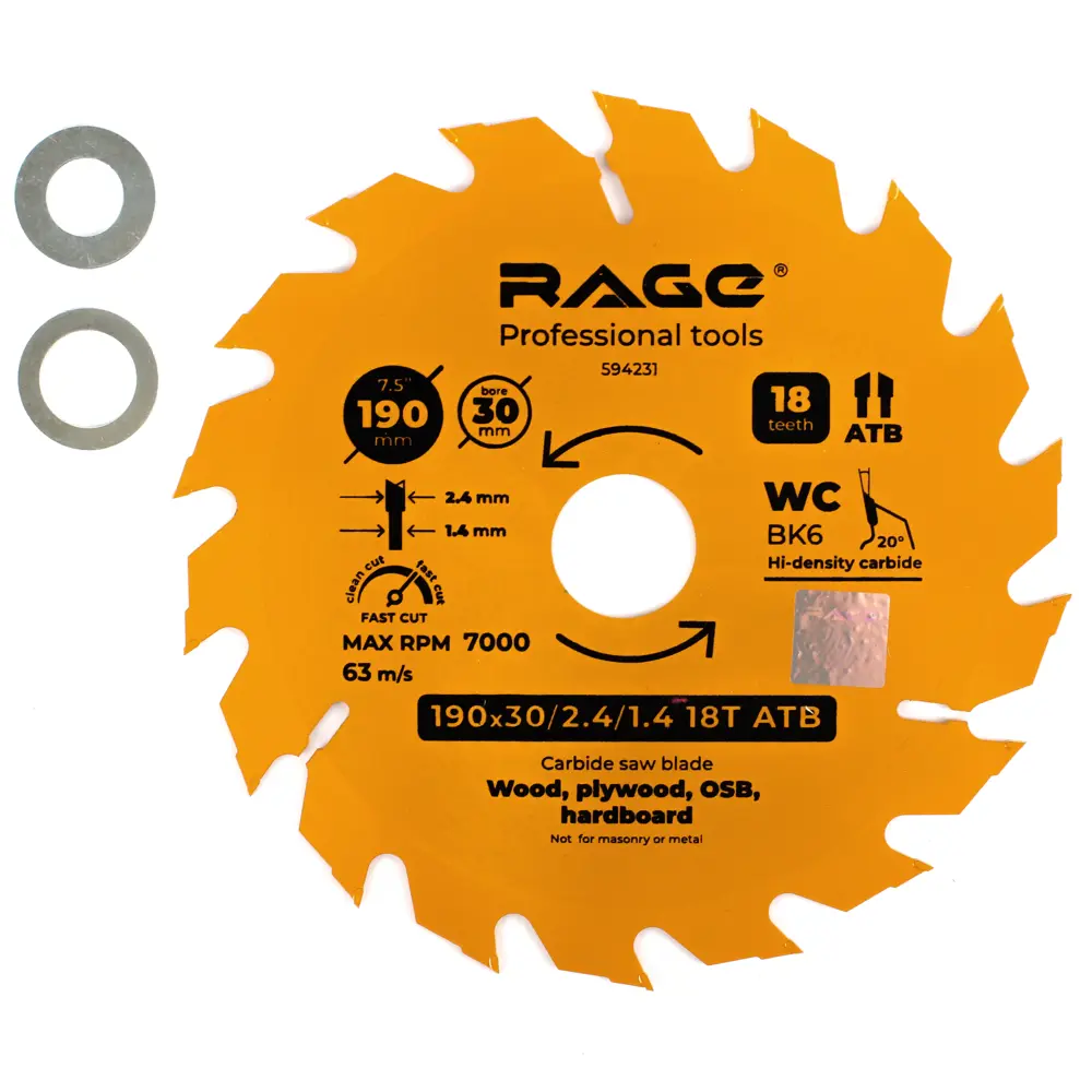 Диск пильный RAGE для быстрого реза по дереву 190x30 мм с переходными кольцами 88928405 STLM-1539883 - Вид №1