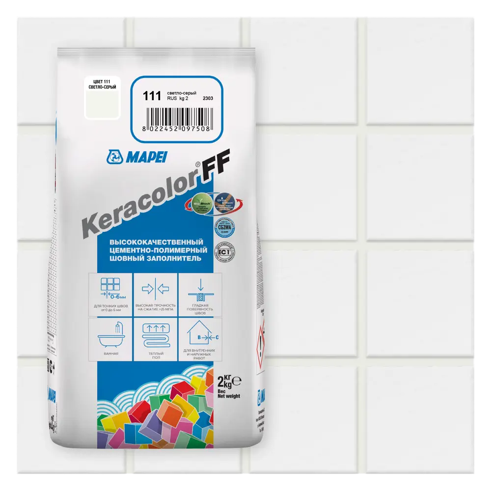 Затирка цементная MAPEI Keracolor FF для плитки и мозаики, светло-серый 2 кг 81981432 STLM-0016523