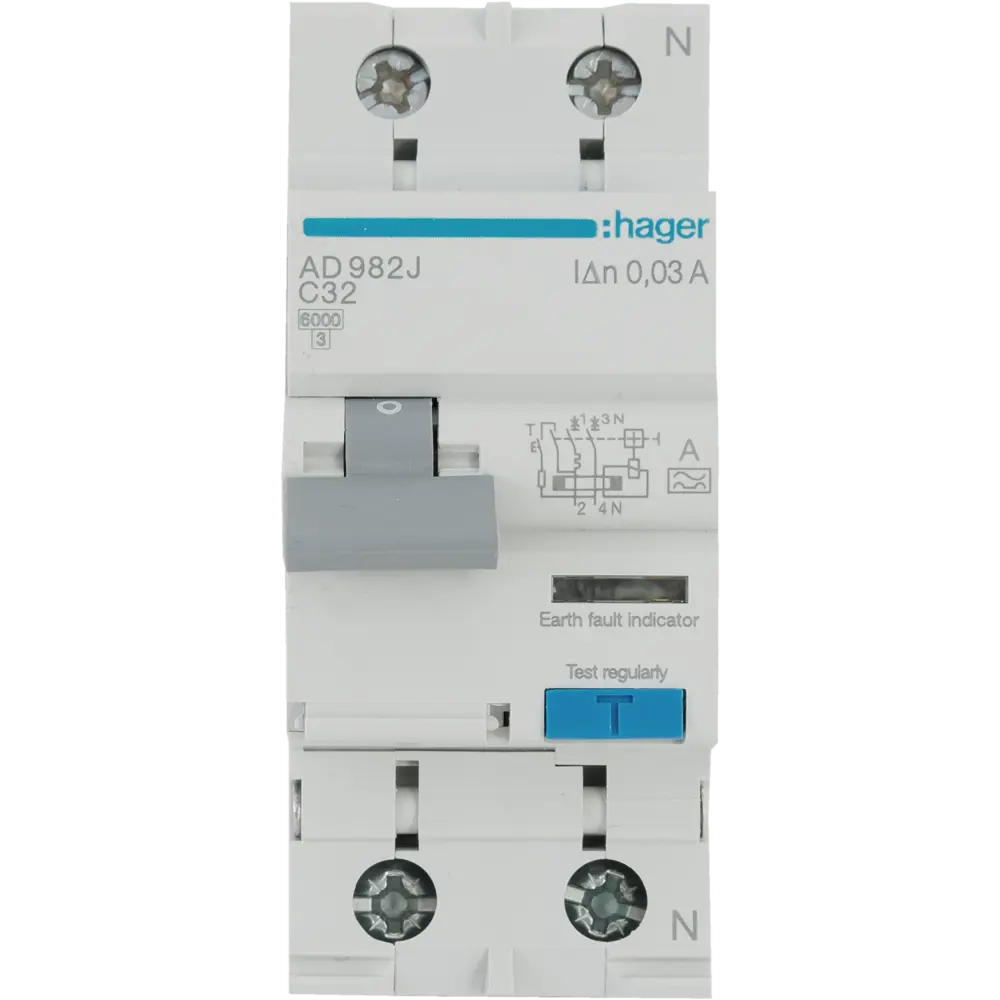 Дифференциальный автомат Hager AD990J 1P N C32 A 30 мА 6 кА A STLM-2025280 - Вид №1