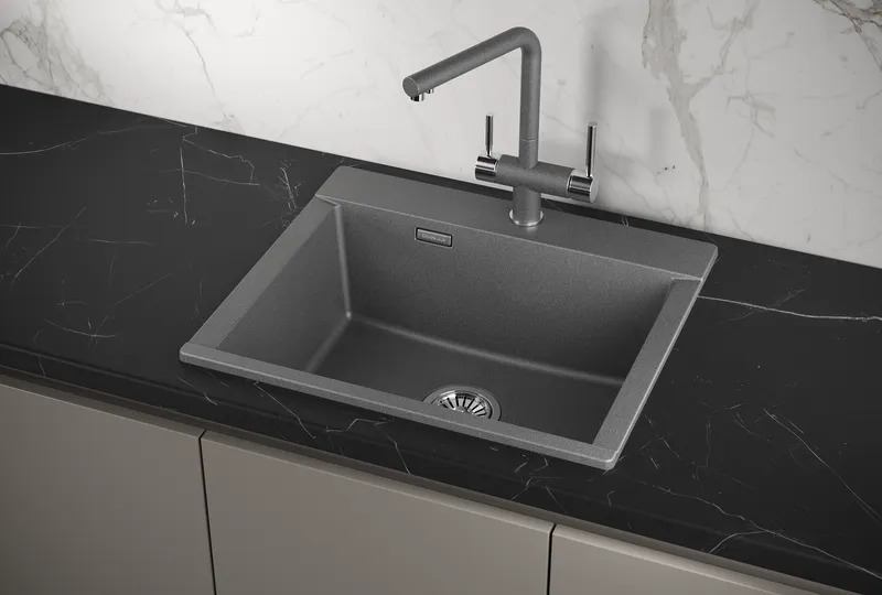 ES-5804, ГРАФИТ (ЧЁРНО-СЕРЫЙ), кухонная мойка, кварц, ESTETICA GRANULA 5804-ST202 - Вид №1