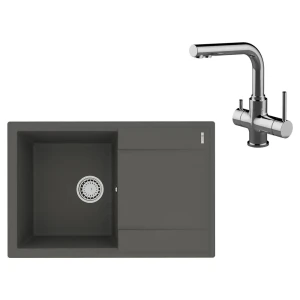 91109731 Врезная мойка Lemark Imandra 76x50x18 см кварц цвет хром/темно-серый STLM-1421196