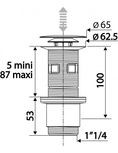 122900 045 00  Универсальный слив для умывальника, фиксированный или цифровой Cut & Click, с переливом или без него, h. 100 мм, хром и белый Valentin Хром  - Вид №3