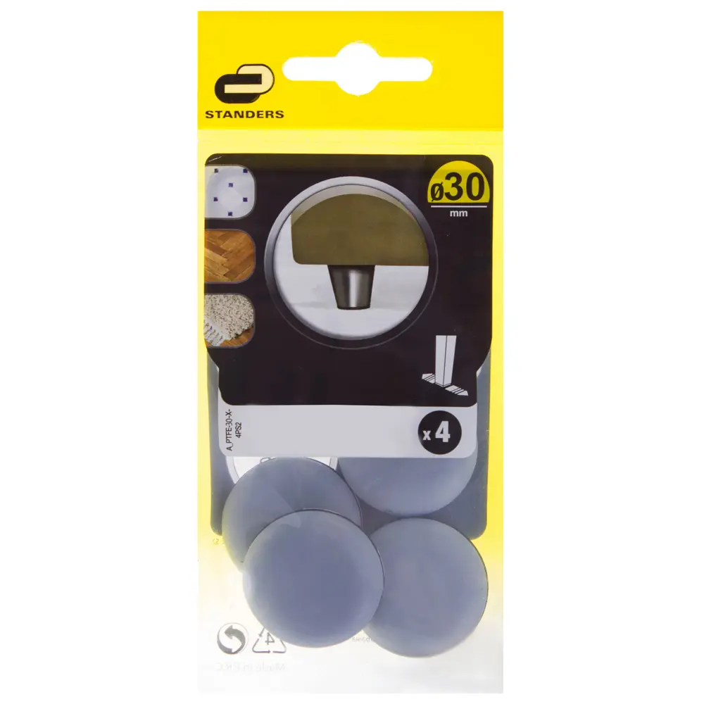Накладки Standers PTFE 30 мм, круглые, пластик, цвет серый, 4 шт. 14155935 STLM-2005373  - Вид №2