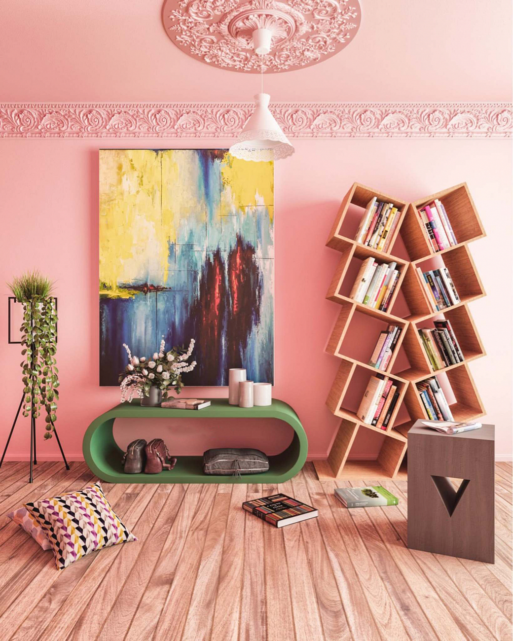 Стеллаж деревянный дизайнерский беленый дуб "Матрица на 2" от Odingeniy ODINGENIY СТЕЛЛАЖИ "МАТРИЦА" 178436 Бежевый  - Вид №5