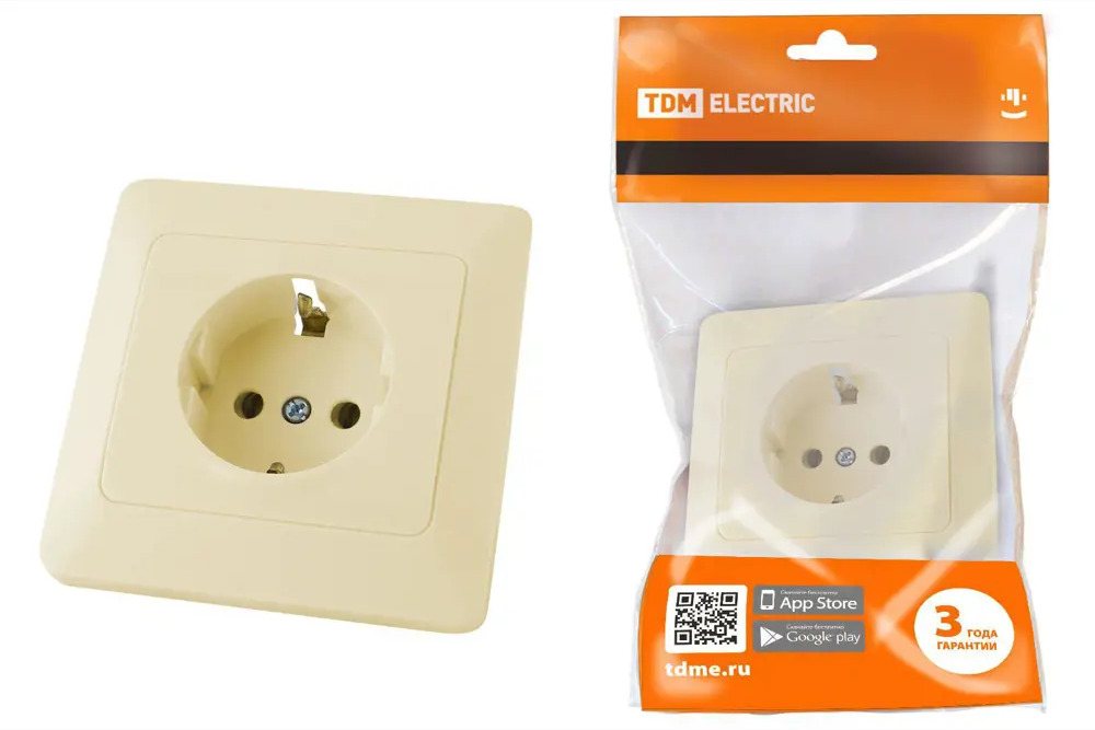 91260992 Розетка встраиваемая Tdm electric Ильмень SQ1823-0110 с заземлением цвет слоновая кость STLM-0525847