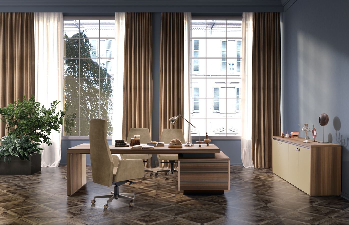 Кожаное вращающееся офисное кресло с колесами i 4 Mariani Kefa ARCH-00019747 - Вид №3