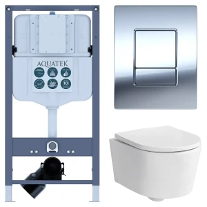 Комплект инсталляции Aquatek Pneumo N 49 с безободковым унитазом Sensea Neo клавиша Aquatek Pnn-0000002 серая
