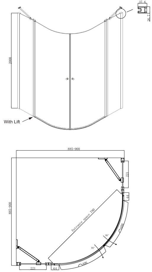 Душевое ограждение Ambassador Nord 13011101 (900x900x2000), 1 место - Вид №9