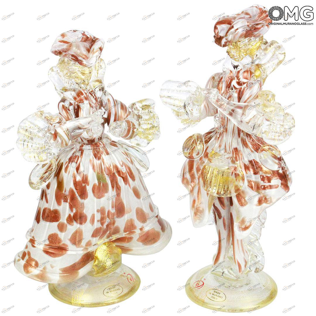 820 ORIGINALMURANOGLASS Статуэтки в стиле Голдони - Венецианская пара - bianca - муранское стекло OMG 13 см 