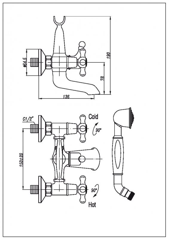 Смеситель для ванны с ручным душем CEZARES RETRO-C-VD1-03 - Вид №1
