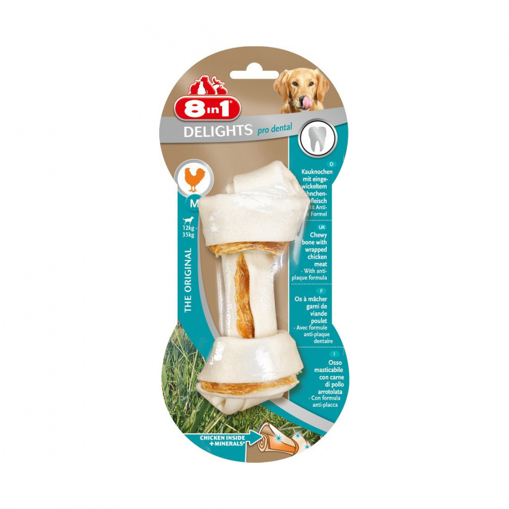 Т0043697 Лакомство для собак DENTAL DELIGHTS M Косточка для чистки зубов 14,5см 8 in 1 8 in 1 Pets 