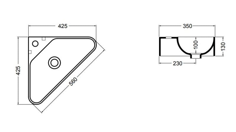 Керамическая подвесная угловая ручная мойка Axa Prisma Sink Bowl Normal ARCH-00023455 - Вид №2