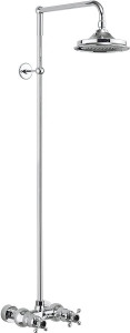 Burlington Eden Термостатический клапан для душевой штанги открытого типа с одинарным выходом с жестким стояком и поворотным держателем для душа с розеткой с черным акцентом и 9-дюймовой розой BEF1S BLA V17