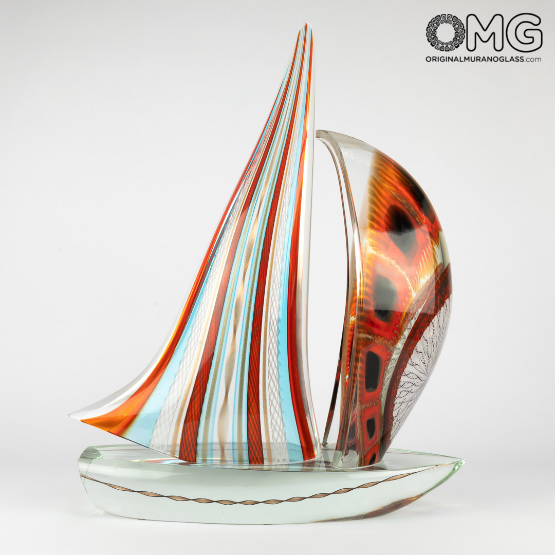 3397 ORIGINALMURANOGLASS Скульптура Полосатый Парусник с филигранью - муранское стекло OMG 42 см  - Вид №1
