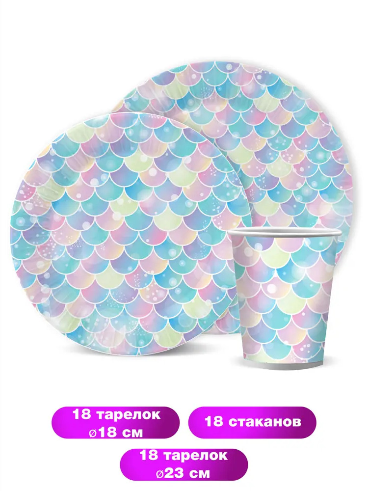 91282225 Набор одноразовой посуды ND Play Русалка 54 предмета 18 персон бумага цвет разноцветный STLM-0885608