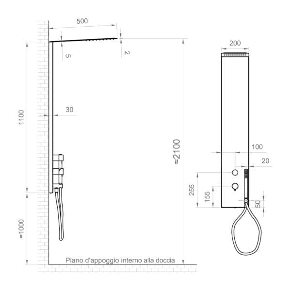 Настенная душевая колонна с переключателем Ercos Square ARCH-00047894 - Вид №2