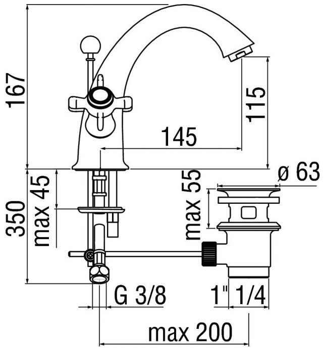 Nobili Rubinetterie Смеситель для раковины на одно отверстие Ritz Ri49118/6cr - Вид №1