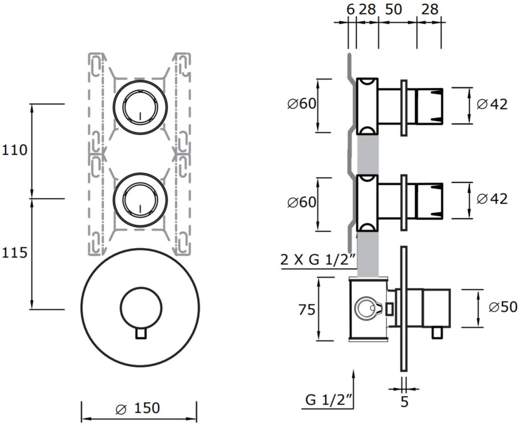 MINA Термостатический смеситель для душа из нержавеющей стали с ручным душем Synth 44p3+0426+0700 - Вид №1