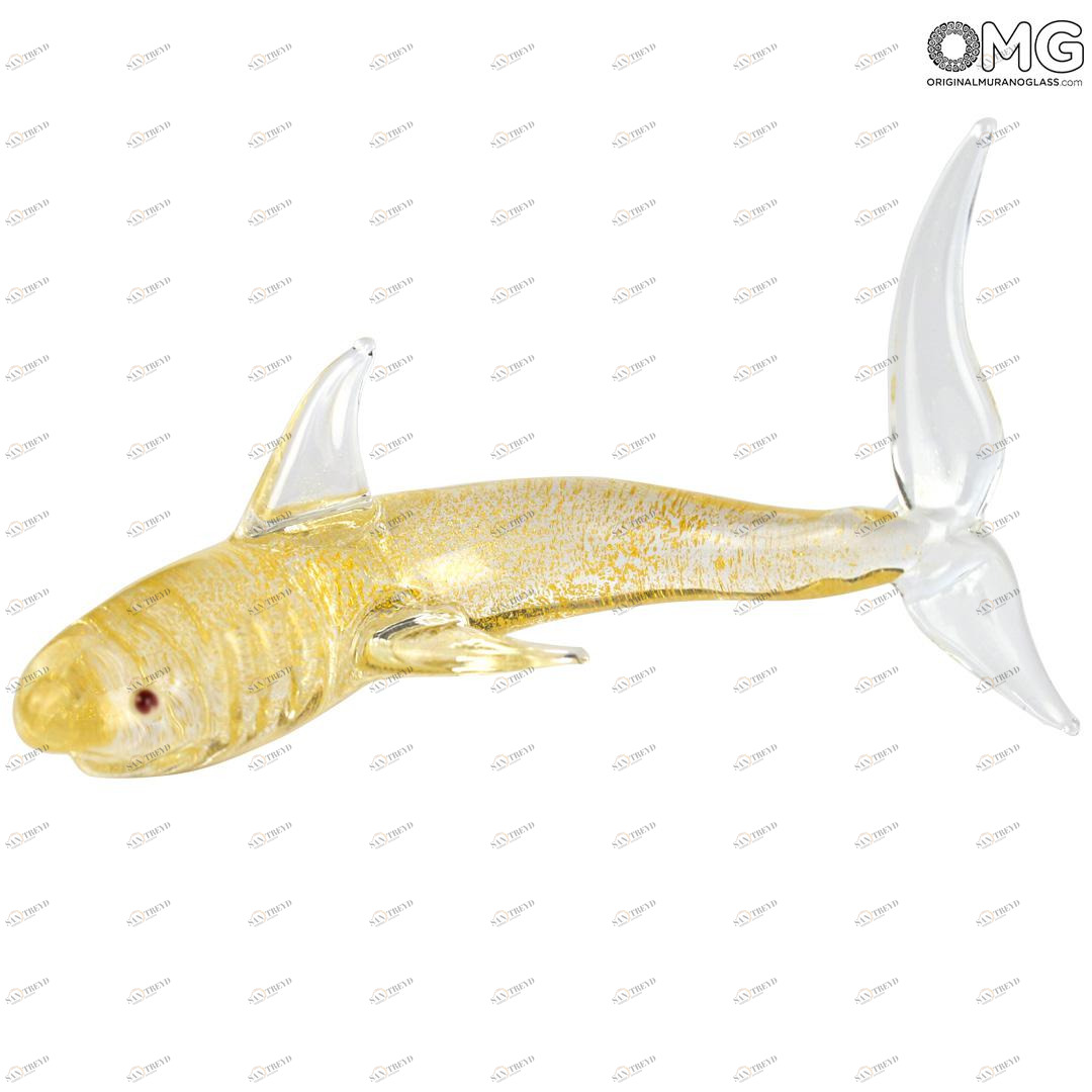 4466 ORIGINALMURANOGLASS Фигурка Золотая Акула - муранское стекло OMG 6 см 