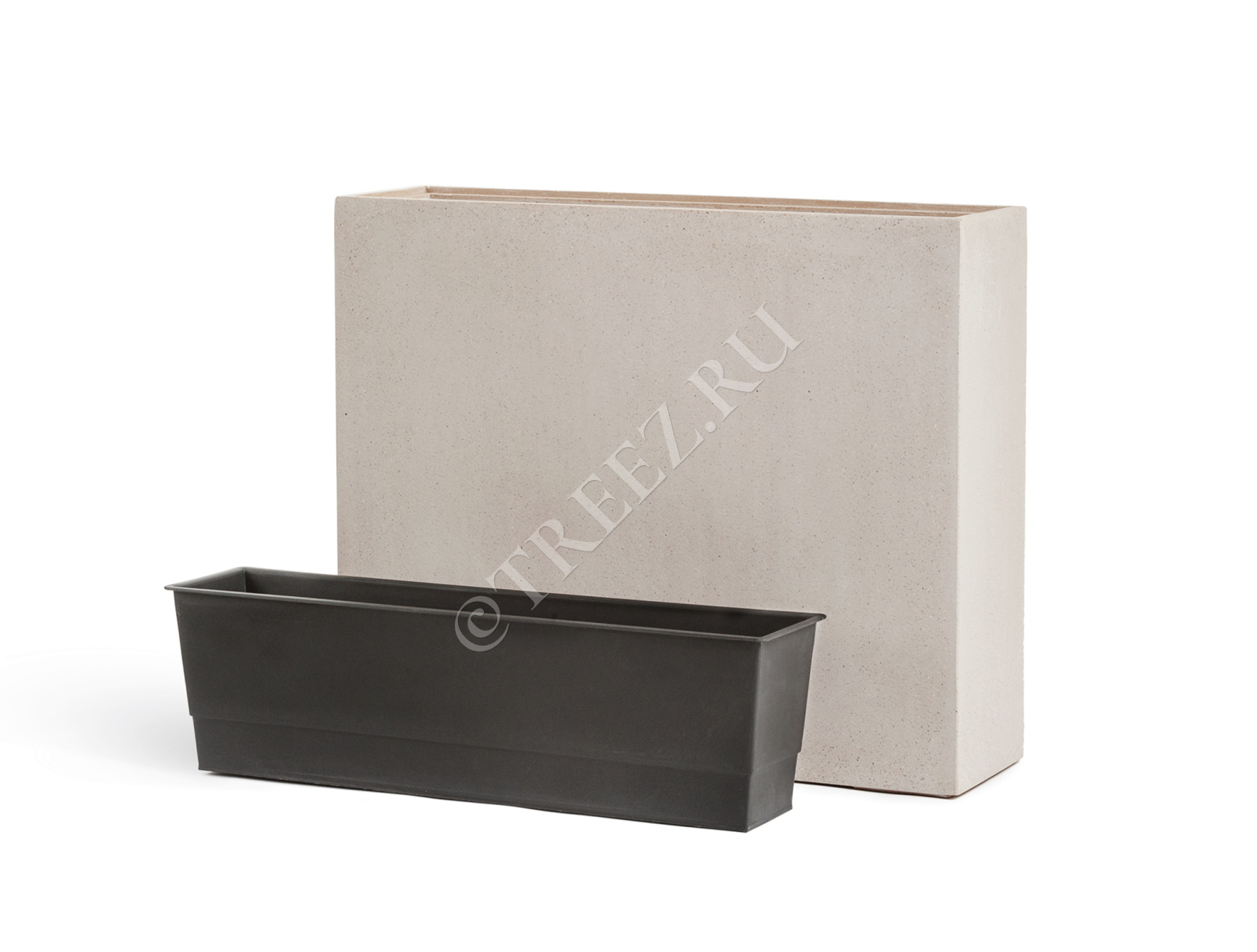 41.3317-02-009-BE-92/75 Кашпо  Effectory - серия Beton - Высокий Дивайдер - Белый песок Цветочная коллекция  - Вид №1