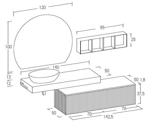 Деревянный одиночный подвесной умывальник с зеркалом LEGNOBAGNO Re-Stretch ARCH-00046234 - Вид №4
