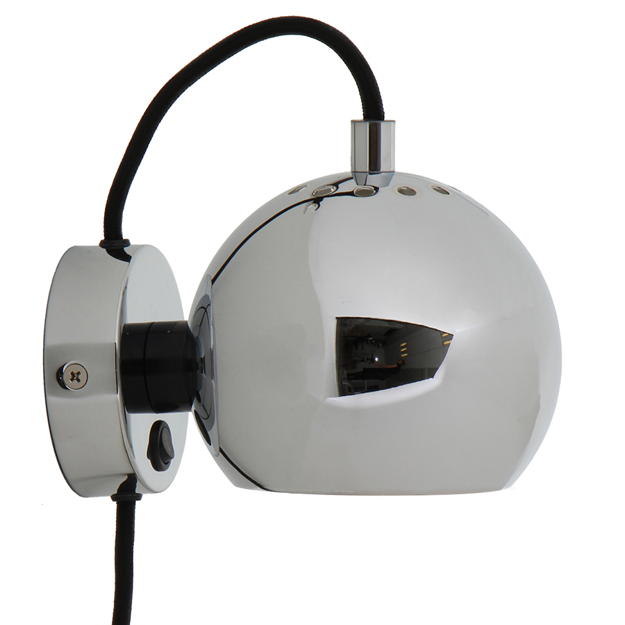 47505555011 Лампа настенная ball, D12 см, хром в глянце, черный шнур Frandsen 