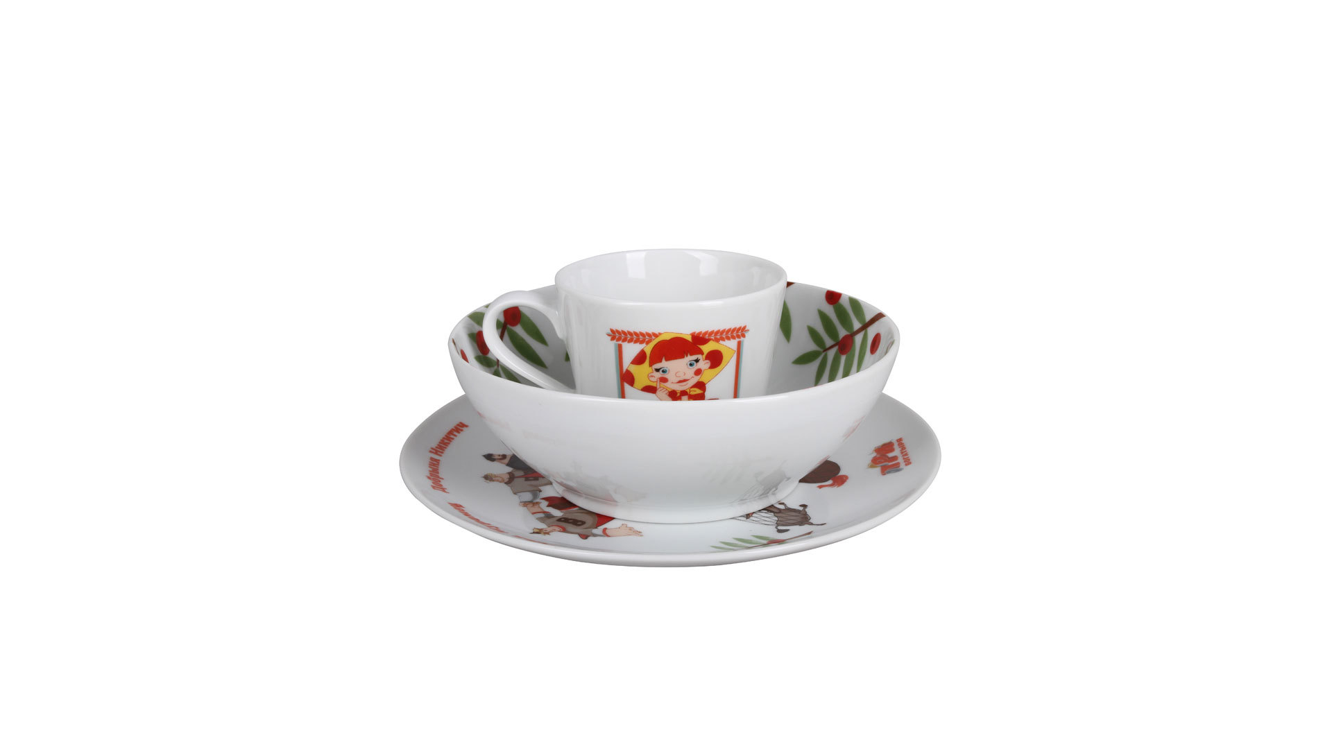 10605246 Императорский фарфоровый завод Набор столовый 3пр "Три богатыря" "Соло" для девочки Фарфор твердый  - Вид №1