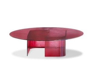 Стеклянный низкий круглый журнальный столик