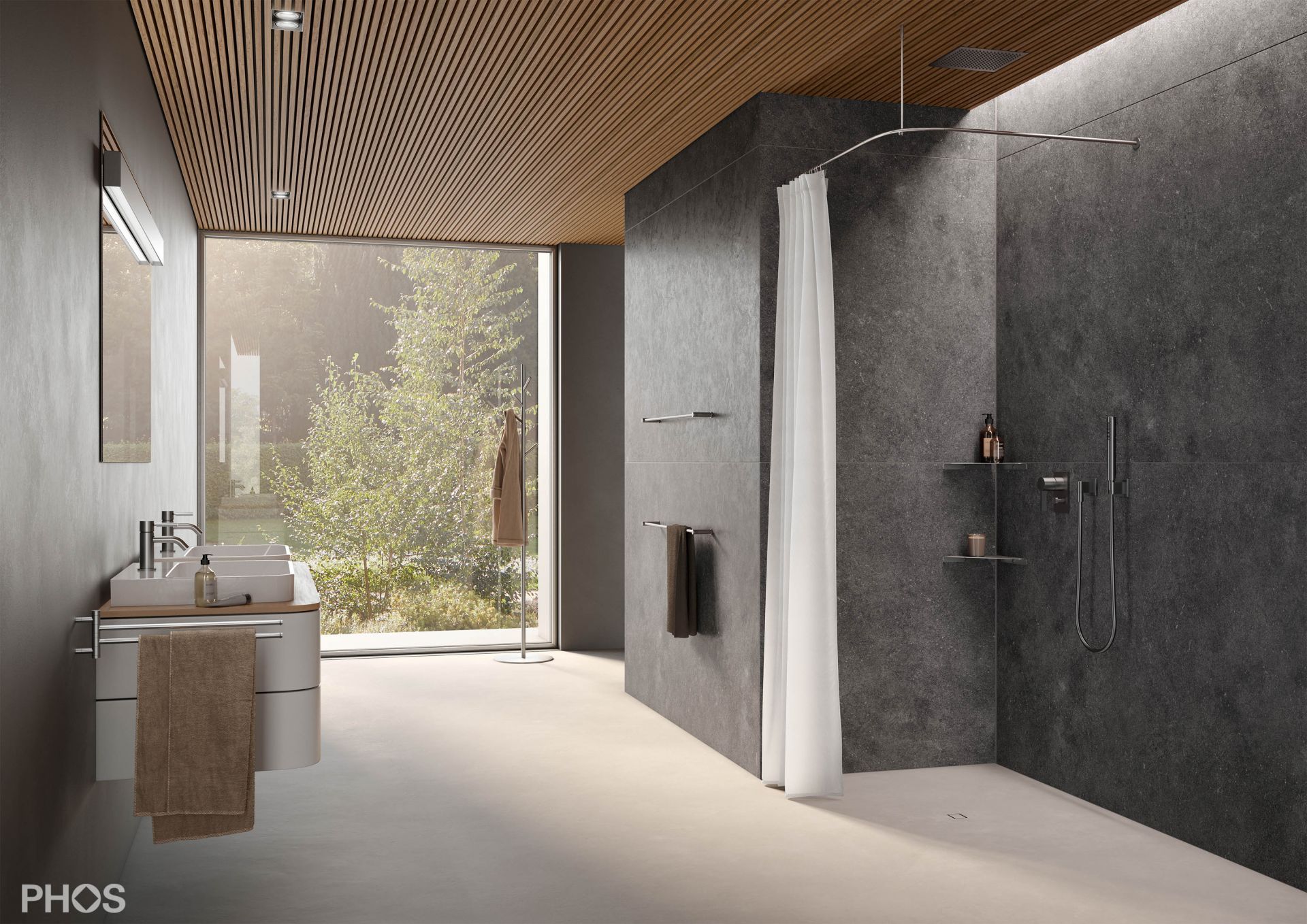 DSB300-850K45 Карниз для душевой занавески четверть круга с радиусом дуги 30 см, 85 x 85 см для приклеивания к стене PHOS  - Вид №4