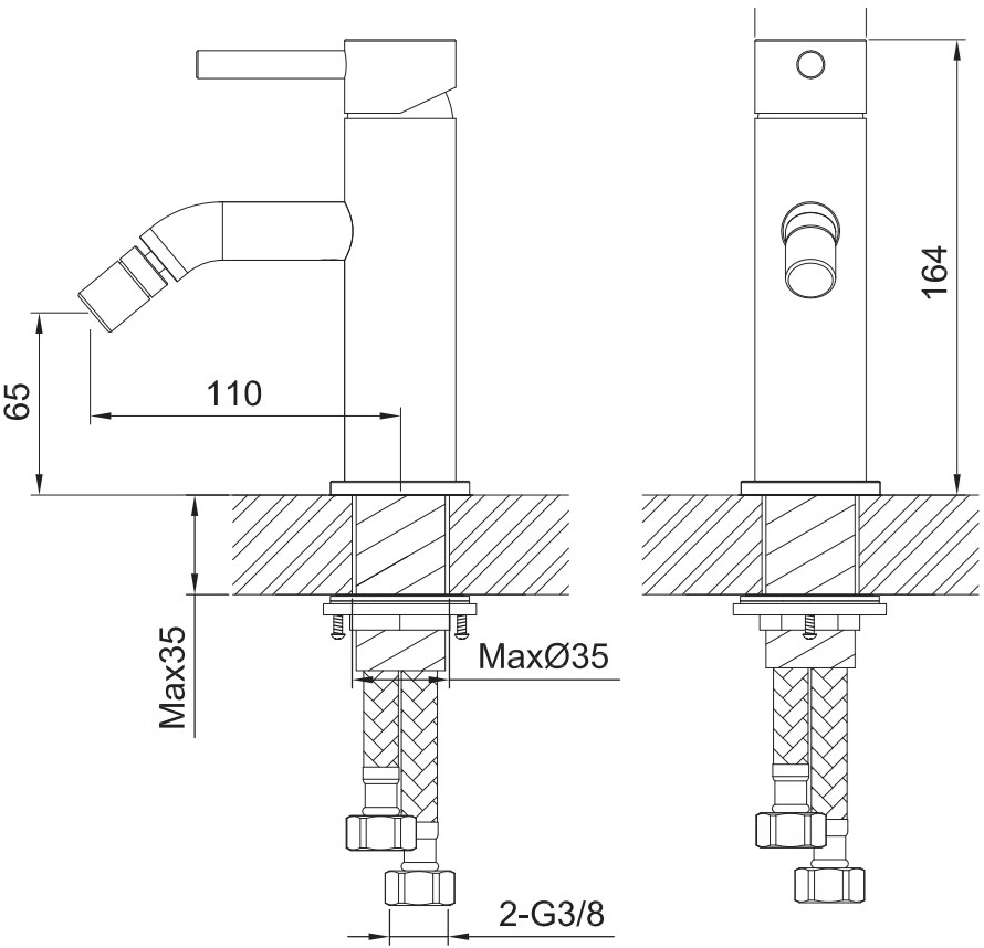 JEE-O Смеситель для биде из нержавеющей стали, устанавливаемый на столешницу, с регулируемым изливом Slimline 800-4100/3/4 - Вид №3