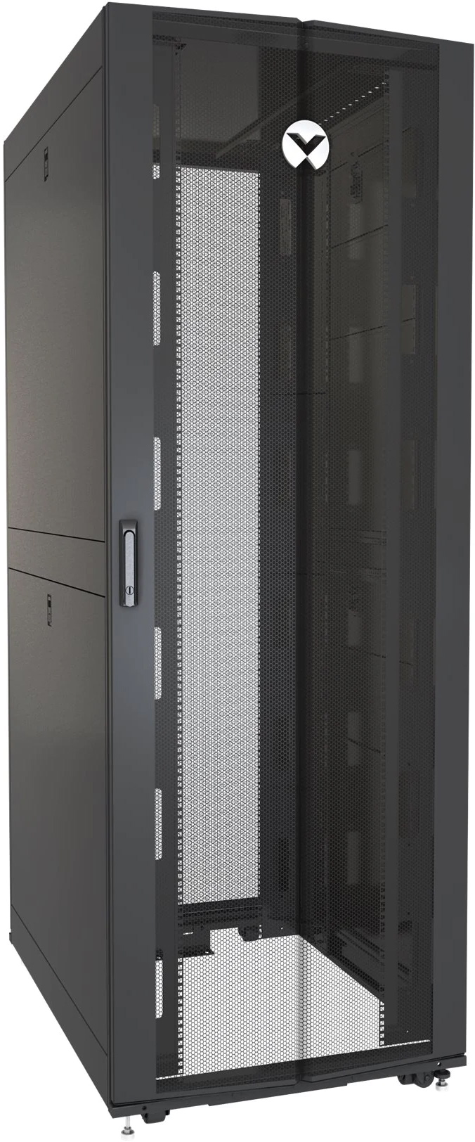 VR3107 Vertiv шкаф 48u 2265x 600x1100мм, 77% перф. передняя дверь с замком, 77% перф. распашная задняя дверь с замком, 4x19” серверных направляющих, боковые панели, крыша, ролики и регулируемые ножки, 2 органайзера для pdu и кабелей, 50хm6 гаек и винтов Santreyd 