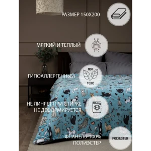 91287192 Плед TexRepublic 35344, 150x200 см, фланель, цвет голубой/серый STLM-1022395