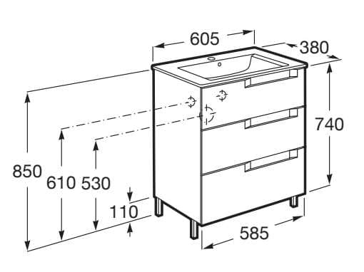 Деревянный напольный шкаф для умывальника со встроенной раковиной с ящиками Roca Aleyda ARCH-00055782 - Вид №40